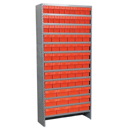 Akro-Mils Steel Enclosed Bin Shelving, 36 in W x 79 in H x 12 in D, 13 Shelves, Red ASC1279ASTRED