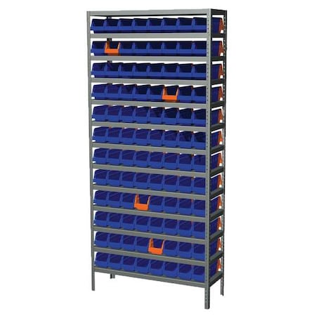 Akro-Mils Steel Bin Shelving, 36 in W x 79 in H x 12 in D, 13 Shelves, Gray/Blue/Orange AS127936442B