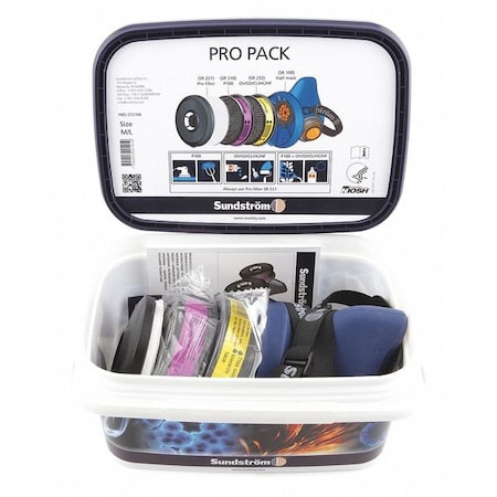 Sundstrom Safety Half Mask Respirator Kit, Includes 2 Cartridges, Snap-In Gasket, Size M/L Pro Pack M/L