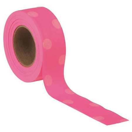 Zoro Select Flagging Tape, No Legend, Fluorescent Pink/White, 1 3/16 in Wide x 150 ft Length, Vinyl, 2.5 mil PDPGW-200