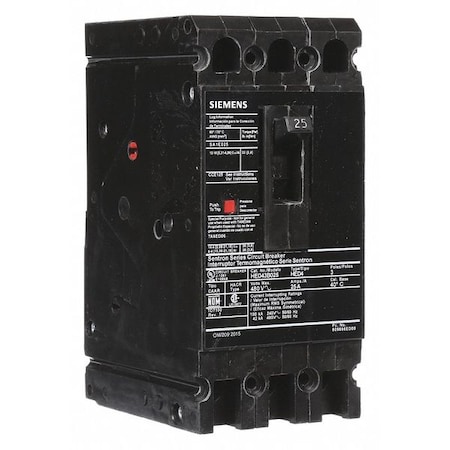 Siemens Molded Case Circuit Breaker, HED4 Series, 25A, 3 Pole, 480V AC, 42kA at 480V AC HED43B025