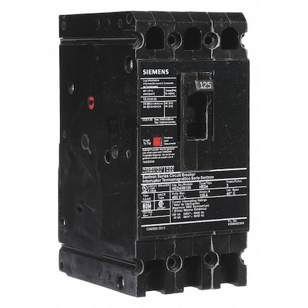 Siemens Molded Case Circuit Breaker, HED4 Series, 125A, 3 Pole, 480V AC, 42kA at 480V AC HED43B125