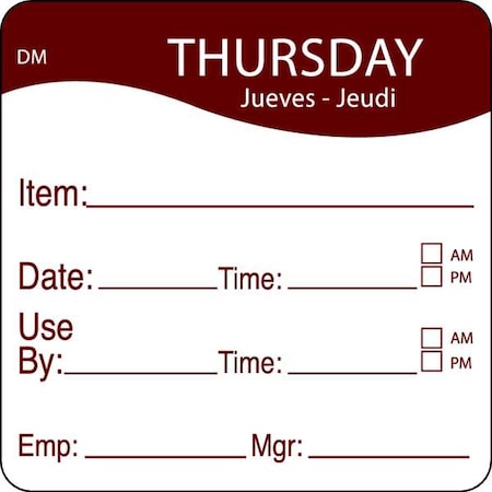 Daymark Day Label, Thursday, 2-3/5 In. W, PK250 1100534