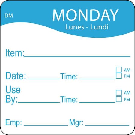 Daymark Day Label, Monday, 2-5/9 In. W, PK250 1100531