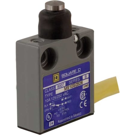 Telemecanique Sensors Limit Switch, Plunger, SPDT, 10A at 300V AC, Actuator Location: Top 9007MS10S0506