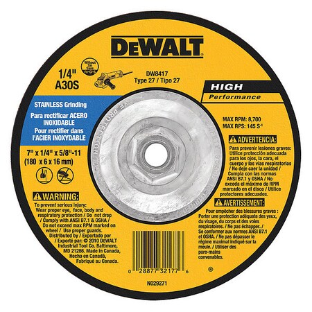 Dewalt 7" x 1/4" x 5/8"-11 stainless steel wheel DW8417