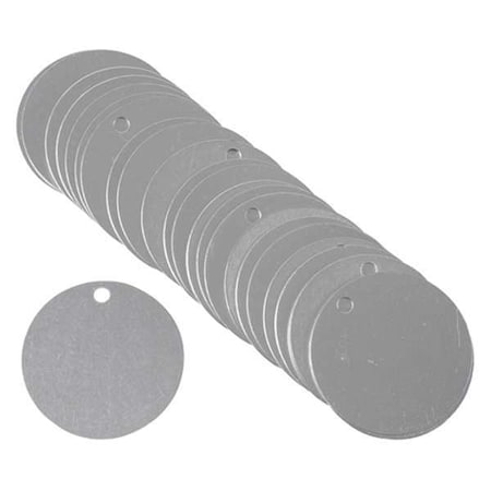 Brady Blank Tag, Aluminum, 1 1/2 in H x 1 1/2 in W, 1 1/2 in Dia., Silver, Round, 25 PK 49904