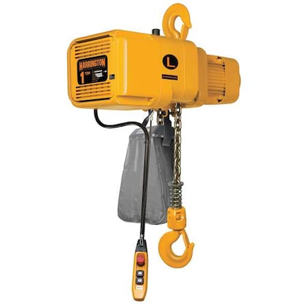 HARRINGTON Electric Chain Hoist, 2,000 lb, 10 ft, Hook Mounted - No Trolley, Yellow NER010LD-10