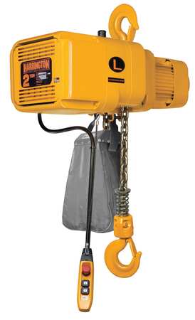 HARRINGTON Electric Chain Hoist, 4,000 lb, 15 ft, Hook Mounted - No Trolley, Yellow NER020SD-15