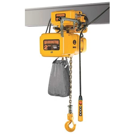 HARRINGTON Electric Chain Hoist, 4,000 lb, 15 ft, Motorized Trolley, Yellow NERM020L-L-15