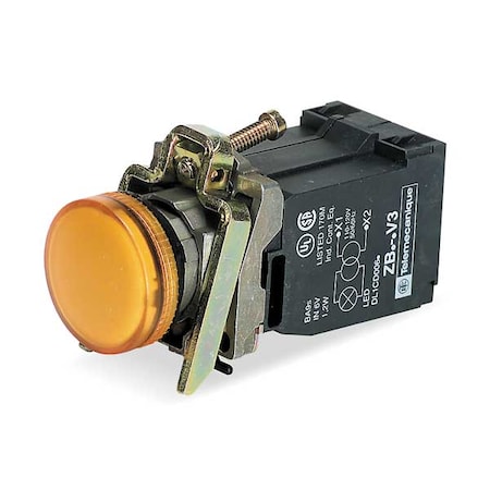 Schneider Electric Pilot Light Complete, Yellow, Incandescent XB4BV35