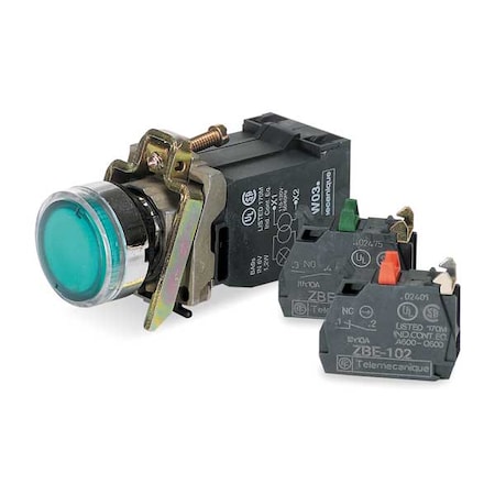 SCHNEIDER ELECTRIC Illuminated Push Button, 22 mm, 1NO/1NC, Green XB4BW3335