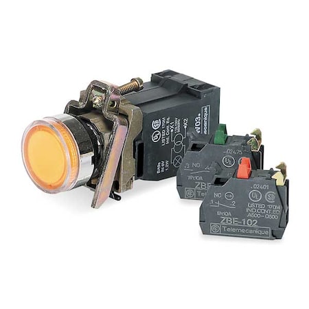 Schneider Electric Illuminated Push Button, Flush, Momentary Action, Not Applicable Release, Illuminated, Orange XB4BW3565