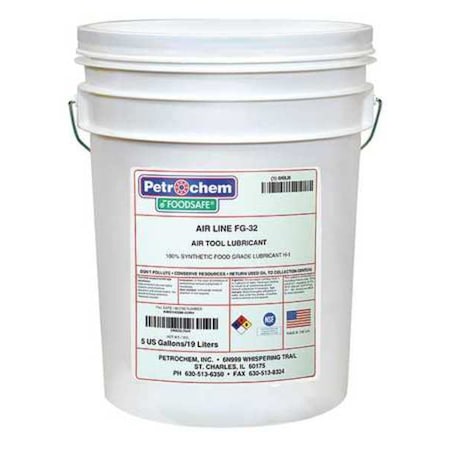 Petrochem Synthetic Air Tool Lube, SAE Grade 10W, Food Grade, 5 gal., ISO 32 FOODSAFE AIR LINE FG-32-005