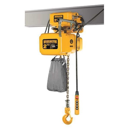 Harrington Electric Chain Hoist, 1,000 lb, 20 ft, Motorized Trolley, 115/230V AC, Yellow SNERM005S-L-20