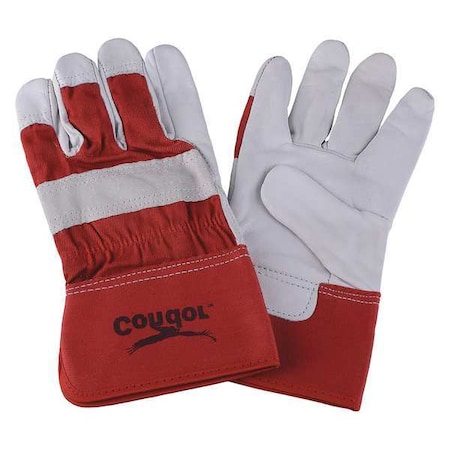 Condor Leather Gloves, Goatskin, Safety Cuff, Wing Thumb, Full Finger, Red/White, L, 1 PR 6JG07