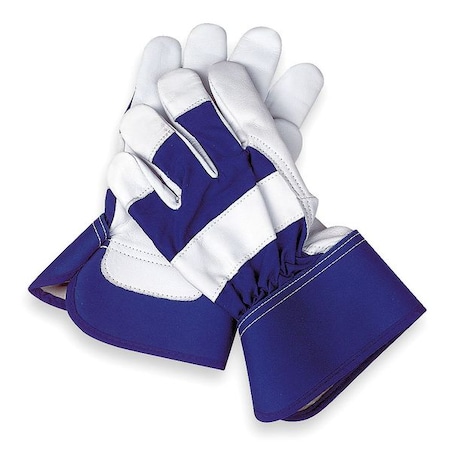 Condor Leather Gloves, Goatskin, Safety Cuff, Wing Thumb, Full Finger, Blue/White, M, 1 PR 6JG06