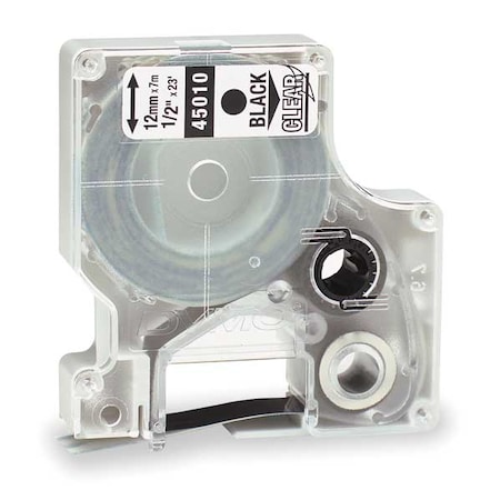 Dymo Adhesive Label Tape Cartridge 1/2" x 23 ft., Black/Clear 45010