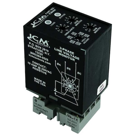 Icm Plug-In Line Voltage Monitor, 3-Phase, 10 Contact Rating (Amps ...