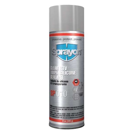 Sprayon Mildew and Water Resistant Silicone Sealant, 8 oz, Clear, Temp Range 80 to 450 Degrees F S00010000
