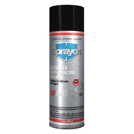 Sprayon Mildew and Water Resistant Silicone Sealant, 8 oz, Black, Temp Range 80 to 450 Degrees F S00040000