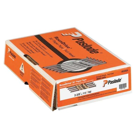 Paslode Collated Framing Nail, 2-3/8 in L, Not Applicable, Brite, Offset Round Head, 30 Degrees, 2000 PK 650604