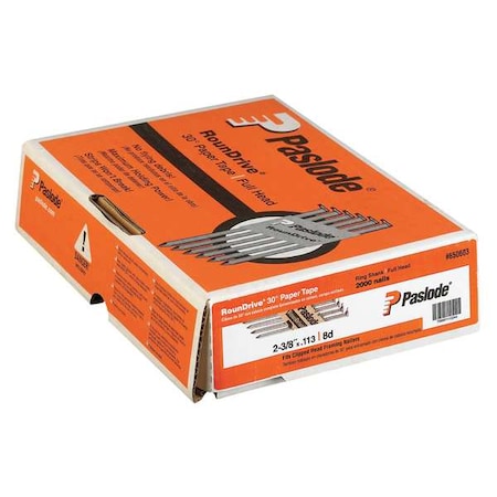 Paslode Collated Framing Nail, 2-3/8 in L, Not Applicable, Brite, Offset Round Head, 30 Degrees, 2000 PK 650603