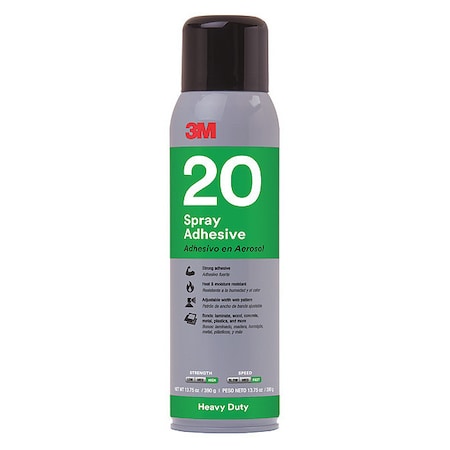 3M Spray Adhesive, 20 Series, Clear, 13.8 oz, Aerosol Can 20