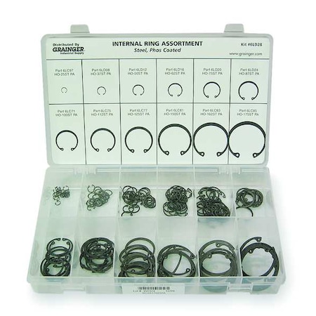 Zoro Select Internal Retaining Ring Assortment, Steel, Phosphate Finish, 180 Pieces RCI25175STPA