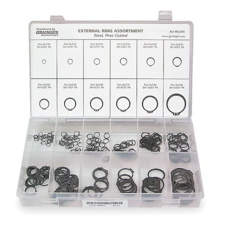 Zoro Select External Retaining Ring Assortment, Steel, Phosphate Finish RCX25125STPA