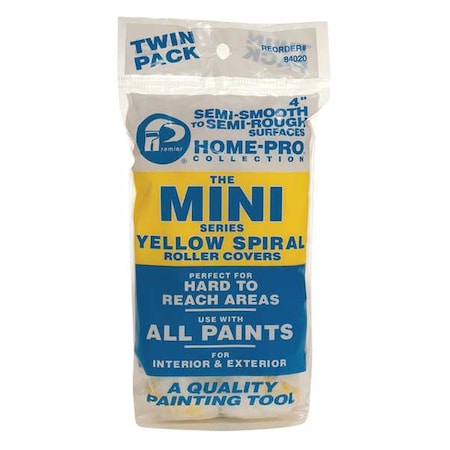 Premier 4" Mini Paint Roller Cover, 1/2" Nap, Perlon, 2 PK 84020