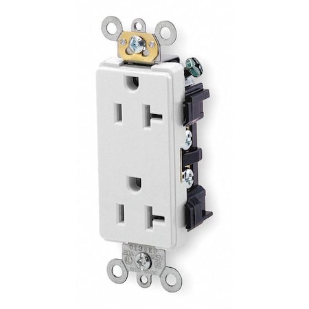 Leviton Straight Blade Receptacle, 5-20R, 20 A, 125V AC, 2 Pole, 3 Wire, Flush Mount, Single, White 16342-W