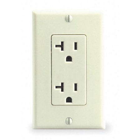 Leviton Straight Blade Receptacle, 5-20R, 20 A, 125V AC, 2 Pole, 3 Wire, Flush Mount, Single, Ivory 16352-I
