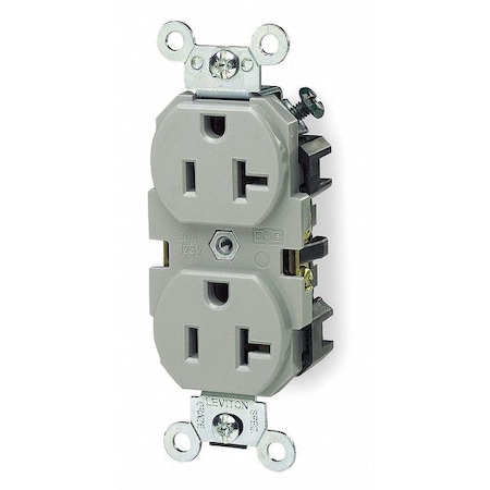 Leviton Straight Blade Receptacle, 5-20R, 20 A, 125V AC, 2 Pole, 3 Wire, Flush Mount, Single, Gray 5362-GY