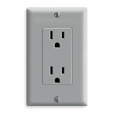 Leviton Straight Blade Receptacle, 5-15R, 15 A, 125V AC, 2 Pole, 3 Wire, Flush Mount, Single, Gray 5325-GY