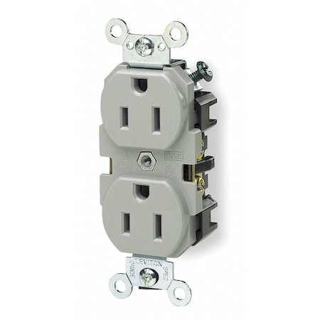 Leviton Straight Blade Receptacle, 5-15R, 15 A, 125V AC, 2 Pole, 3 Wire, Flush Mount, Single, Gray 5262-GY