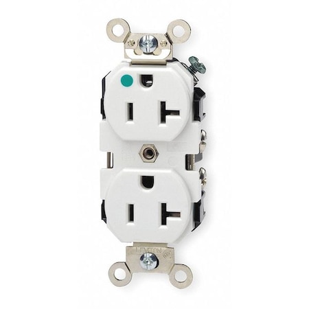 Leviton Straight Blade Receptacle, 5-20R, 20 A, 125V AC, 2 Pole, 3 Wire, Flush Mount, Single, White 8300-W