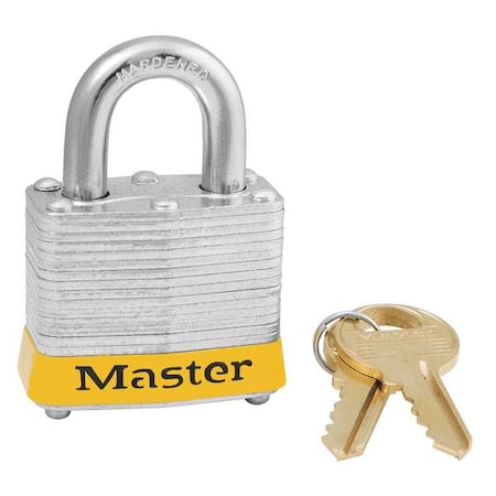 Master Lock Lockout Padlock, Keyed Alike, Steel, Yellow, 9/16 in Shackle Height, 1 9/16 in Body Width, 3 PK 3KAS3YLW
