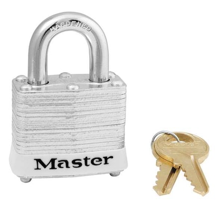 Master Lock Lockout Padlock, Keyed Alike, Steel, White, 9/16 in Shackle Height, 1 9/16 in Body Width, 6 PK 3KAS6WHT