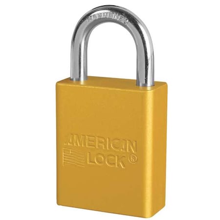 American Lock Lockout Padlock, Keyed Alike, Aluminum, Yellow, 1 in Shackle Height, 1 1/2 in Body Width, 6 PK A1105KAS6YLW