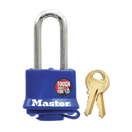 Master Lock Padlock, Keyed Alike, Long Shackle, Rectangular Steel Body, Steel Shackle, 1/2 in W 312KALH