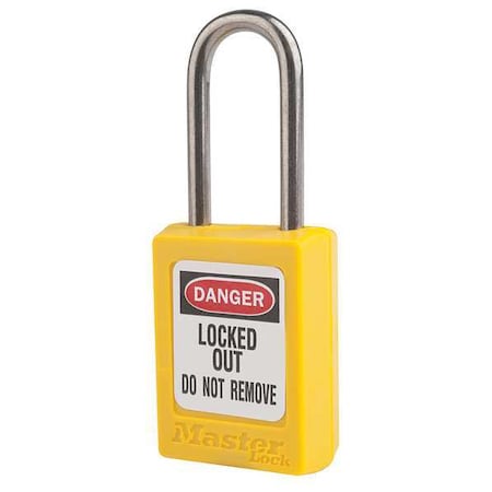 Master Lock Lockout Padlock, Keyed Alike, Thermoplastic, Yellow, 1 1/2 in Shackle Height, 1 3/8 in Body Width S31KAS12YLW