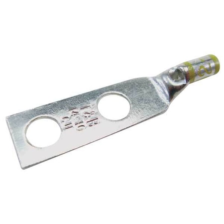 Abb Two-Hole Compression Lug, 10 AWG Max, 1/4 in Stud, Short Barrel, Copper, Yellow 54201