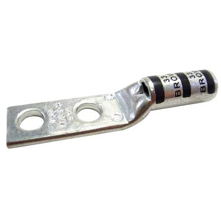 Abb Two-Hole Compression Lug, 2 AWG Max, 1/4 in Stud, Long Barrel, Copper, Brown 54855BEPH