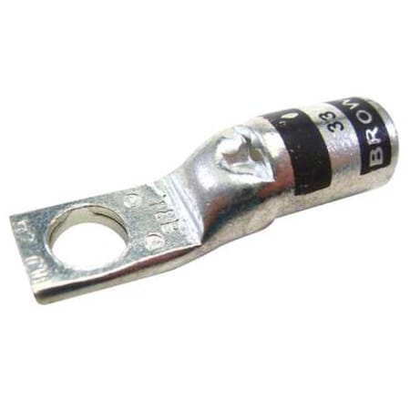 Abb One-Hole Compression Lug, 2 AWG Max, 1/4 in Stud, Short Barrel, Copper, Brown 54107NT