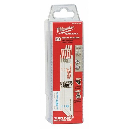 Milwaukee Tool 6" 24 TPI Ice Hardened SAWZALL Blades (50 Pk) 48-01-8186