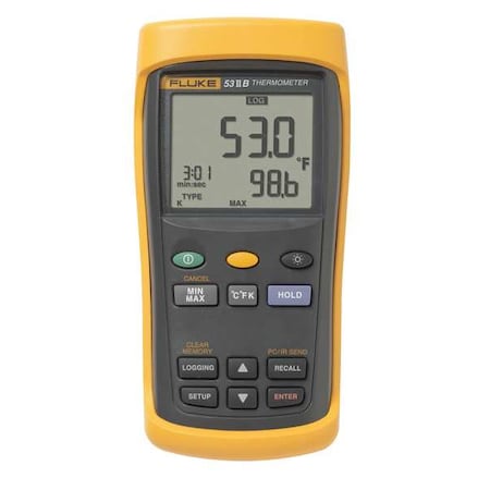 Fluke Thermometer, LCD, 2.5 in, Thermocouple FLUKE-53-2 B
