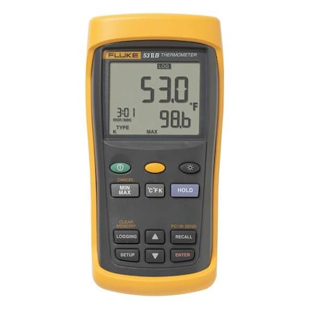 Fluke Thermometer, LCD, 2.5 in, Thermocouple FLUKE-53-2 B/CWG