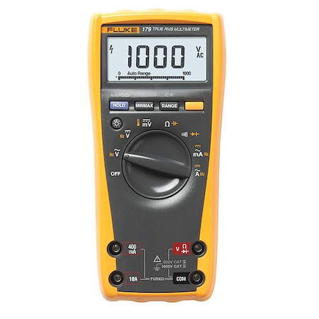 FLUKE Digital Multimeter, 1,000 Max. AC Volts, 1,000 Max. DC Volts, 10 Max. AC Amps, 10 Max. DC Amps FLK-179/CWG