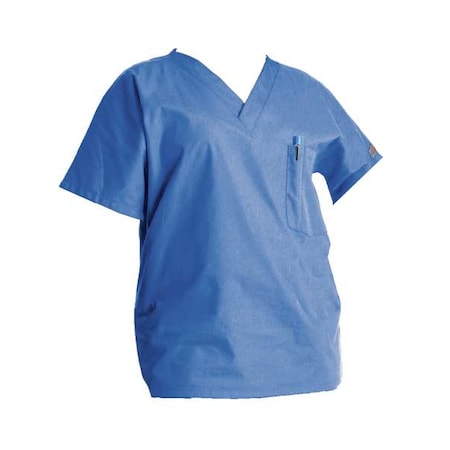 Scrub Zone Scrub Shirt, Cotton/Polyester, Short Sleeve, 3 Pockets, V-Neck, Blue, Size XS 70221